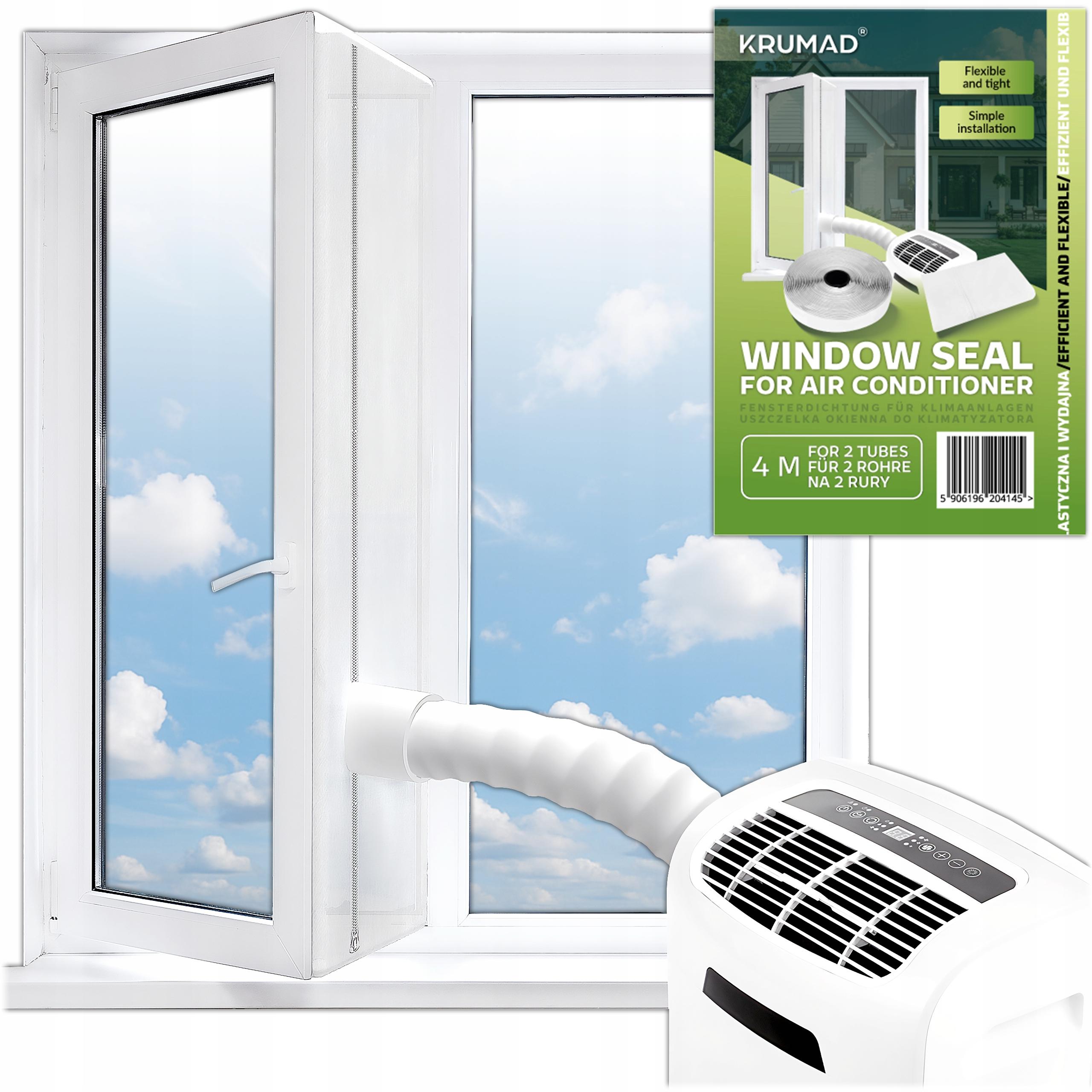 KRUMAD Fensterabdichtung 400 cm für mobile Klimaanlagen & Ablufttrockner – Hot Air Stop für Fenster, Dachfenster & Flügelfenster – selbstklebend, weiß KMDW119