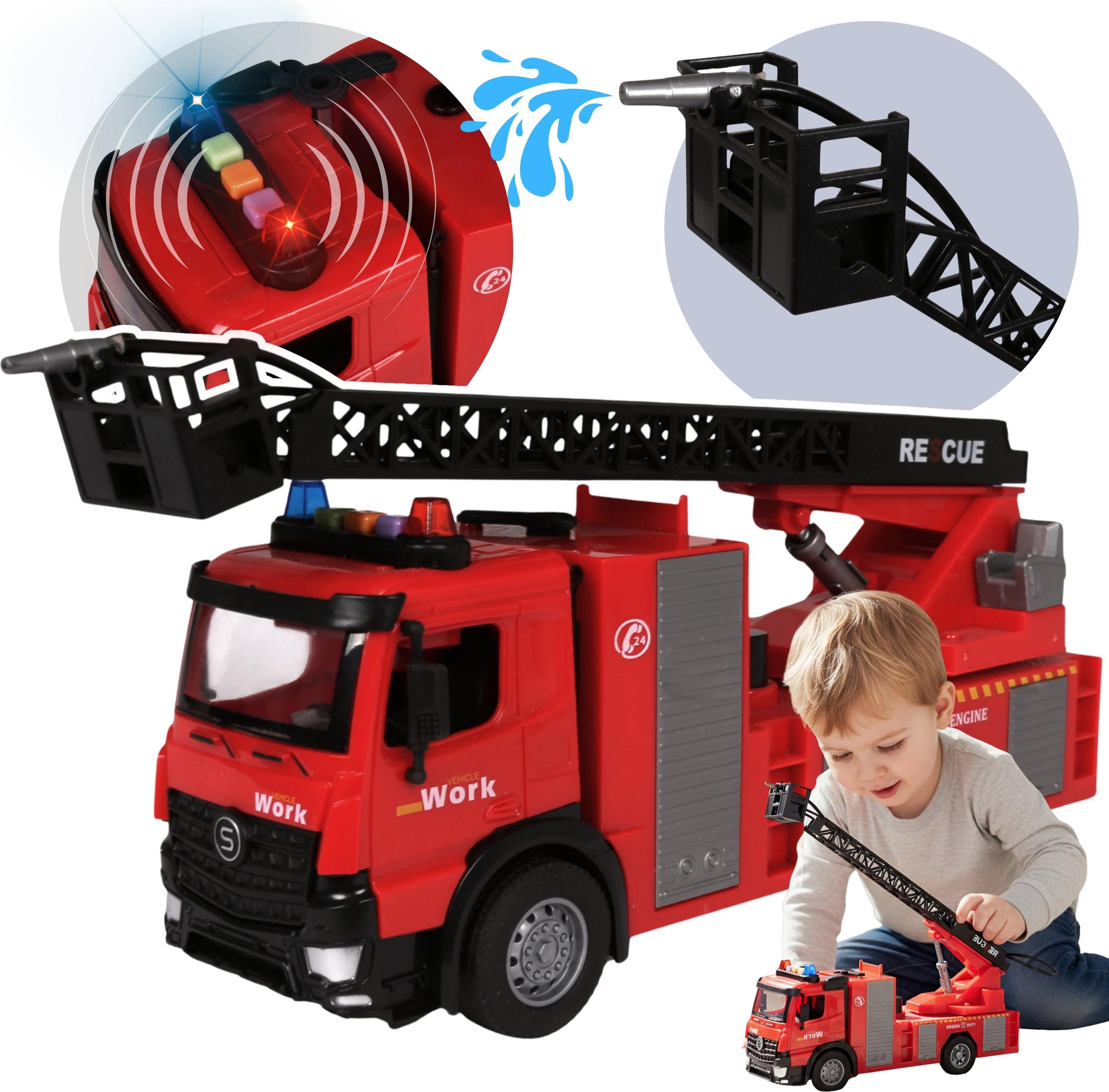 sarcia.eu INTERAKTIVES Feuerwehrauto MIT WASSER, Feuerwehr mit LED-Licht, SOUND, Auto 1:16