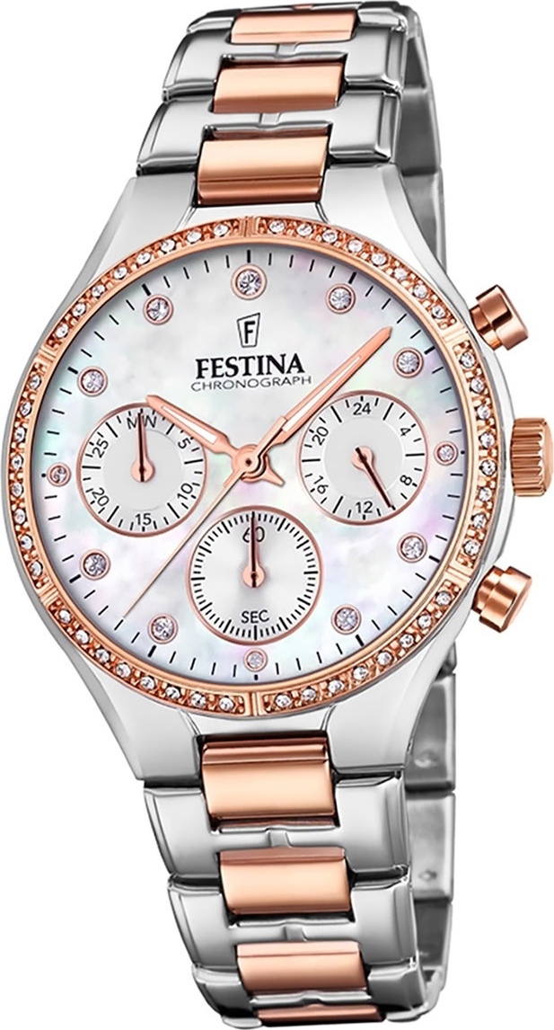 Festina Dámske hodinky z nehrdzavejúcej ocele F20403/1 Náramkové hodinky strieborné ružové Boyfriend D2UF20403/1