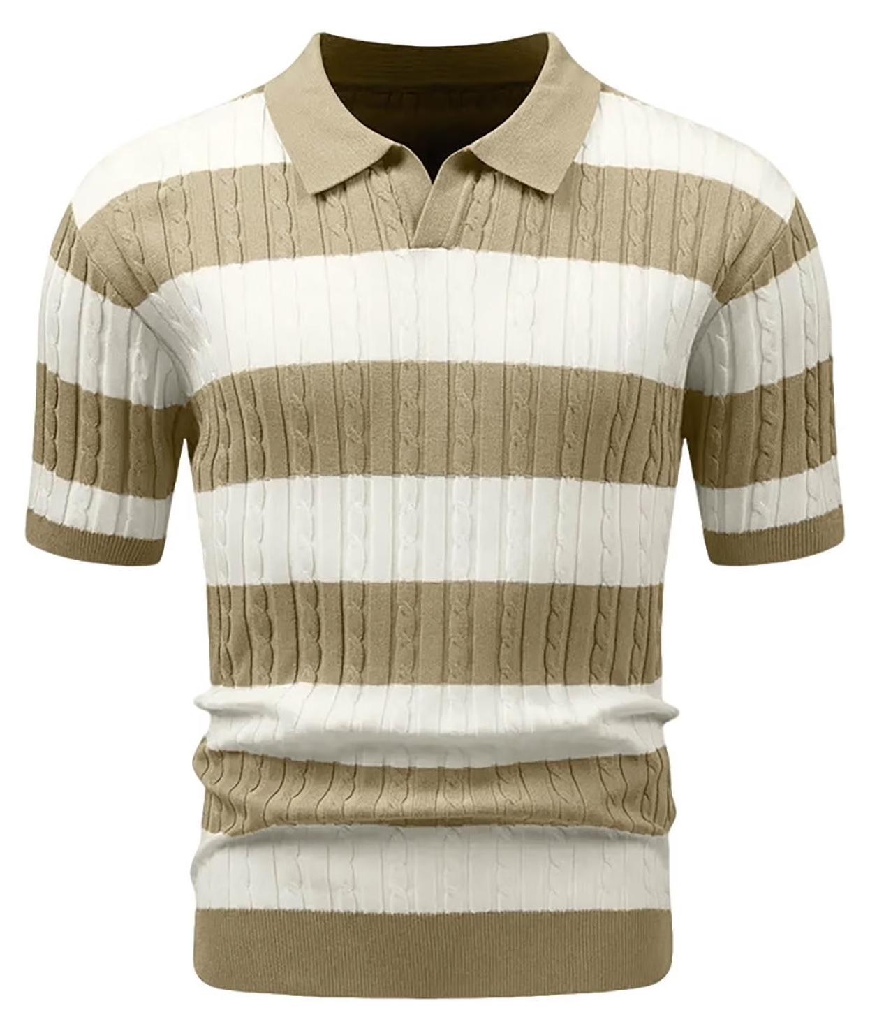 Sonstige Vorlage HYPESTFIT Herren Kurzarm Polohemd Gestreift Elegant Beige S