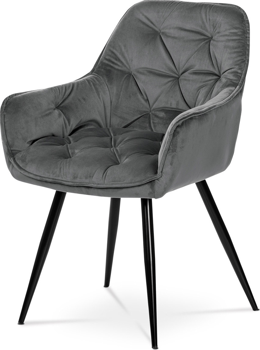 Autronic Esstühle, Schicht grauer Samtstoff, Metall 4 -Fleitende Wurzelstock, schwarzer Lack -DCH -421 Gray4 Neu 427368