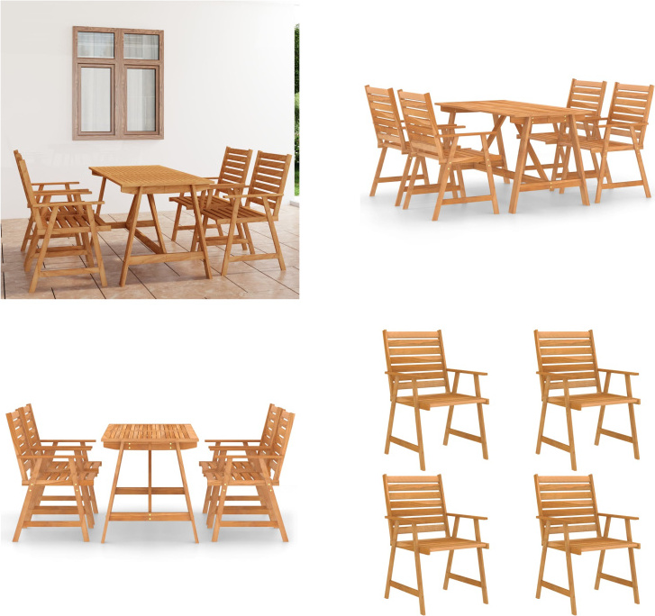 vidaXL 5 ks záhradný jedálenský set z masívneho dreva akácie - Set záhradného nábytku - Sety záhradného nábytku - Záhradný stôl a stoličky - Záhradné stoly a stoličky
