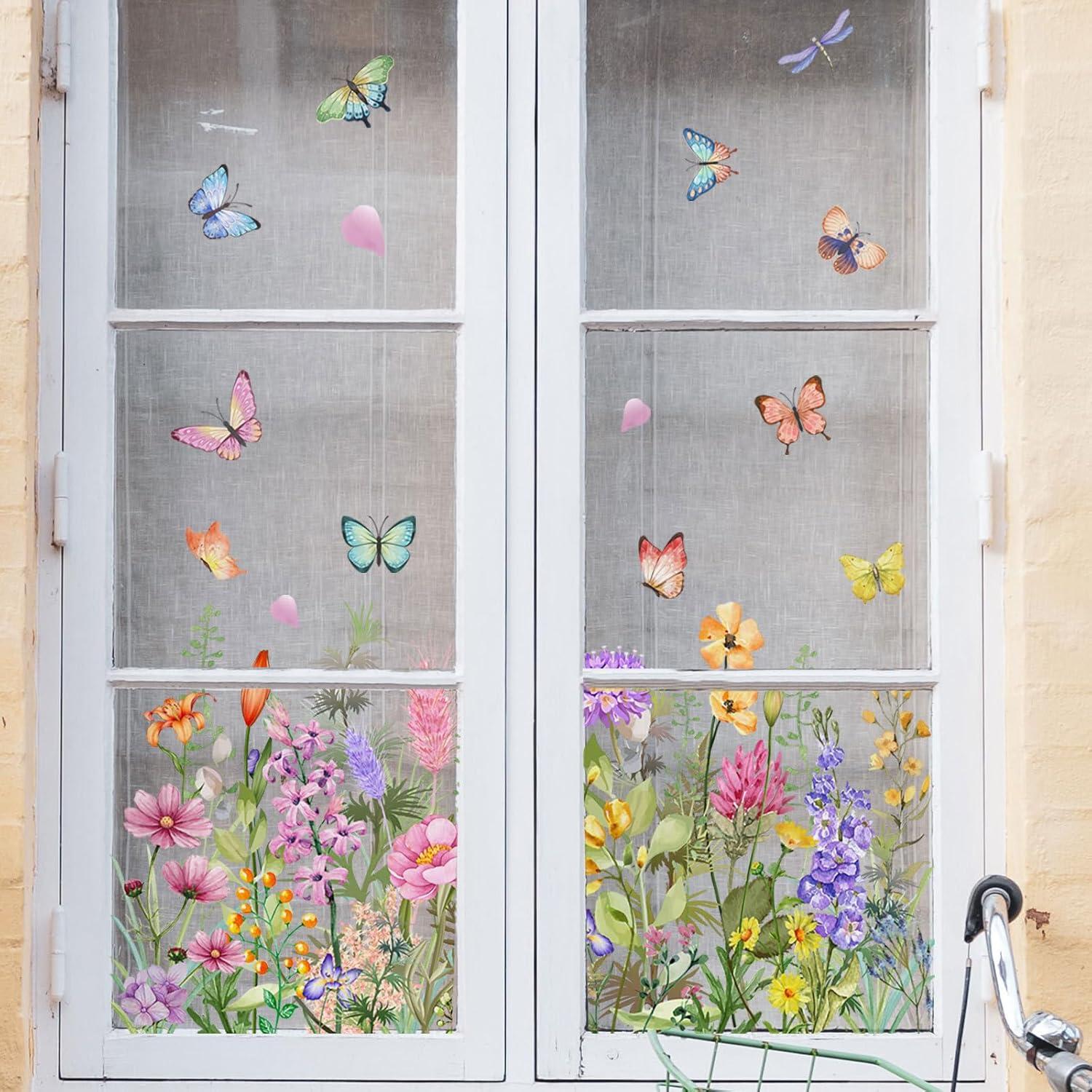 Markenlos Frühjahrsfensteraufkleber - Blumen und Schmetterlinge - Set von 3 Bögen