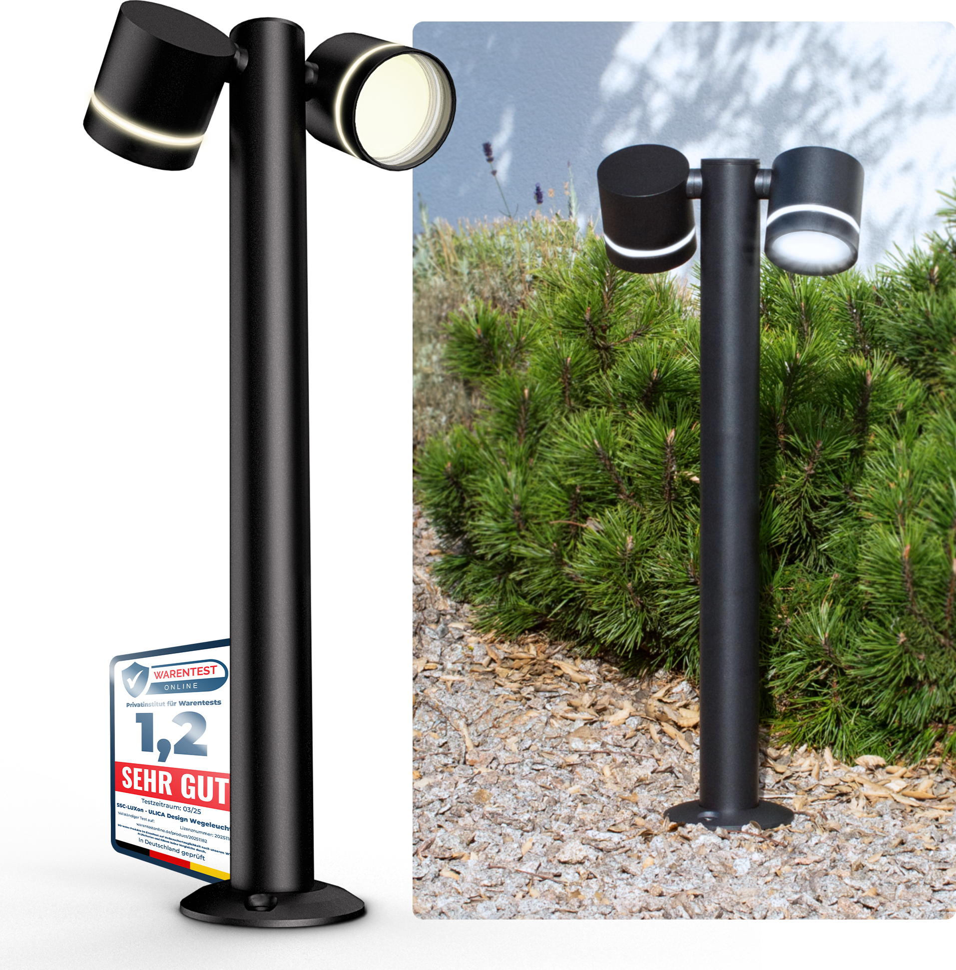 SSC-LUXon ULICA Sockelleuchte außen mit 2x LED Lampen neutralweiß GX53 5W - Outdoor Pollerleuchte IP54 schwenkbares Licht 230V SSC-6040