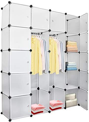 karpal 20 kociek DIY regálový systém Šatníková skriňa Otvorená plastová šatníková skriňa s dverami Šatníková skriňa biela 180 * 142 * 37 cm