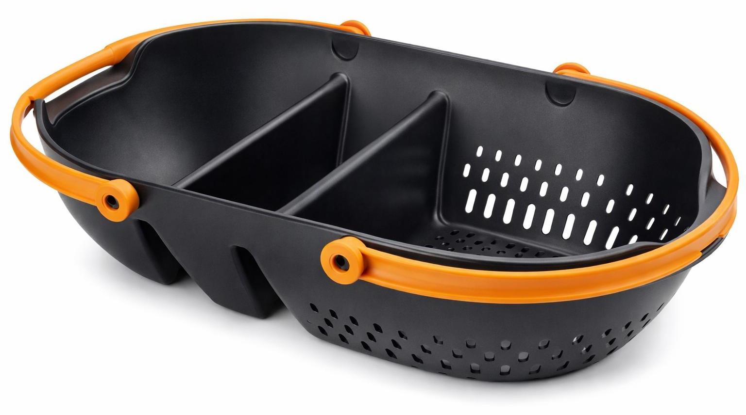 SPAX Fiskars Erntekorb, Zum Sammeln, Transportieren und Reinigen von Ernte und Erntewerkzeugen, Kunststoff, Schwarz/Orange, Plus, 1062831