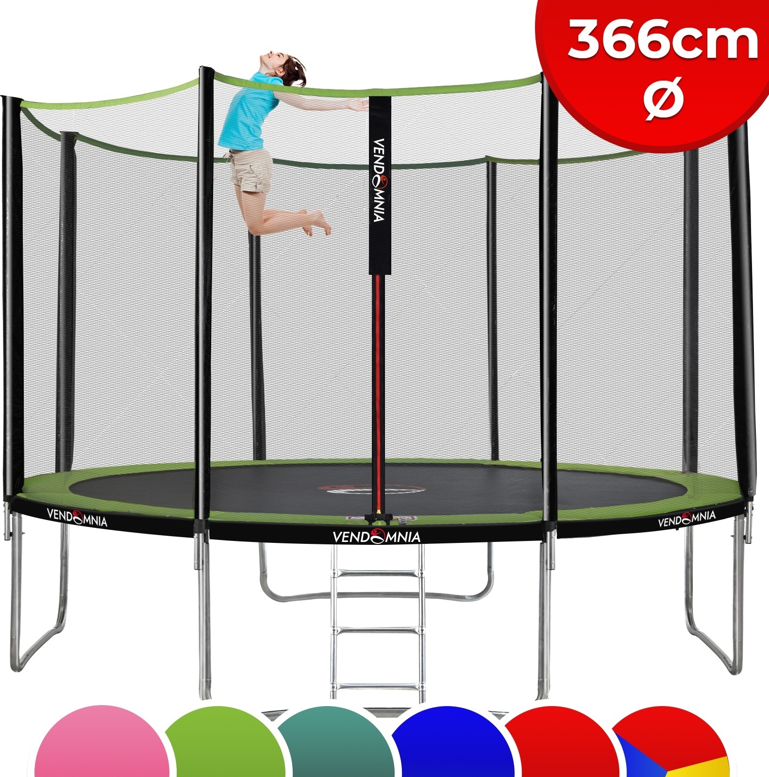 Trampolin - mit Sicherheitsnetz, Leiter, Randabdeckung, 366 cm, Farbwahl - Outdoor Indoor Gartentrampolin, Trampoline Farbe: Limonengrün