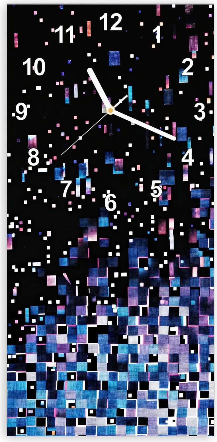 Primedeco Wanduhr aus Glas mit Motiv Pixelmuster- 30 x 60 cm - inkl. Aufhängesystem