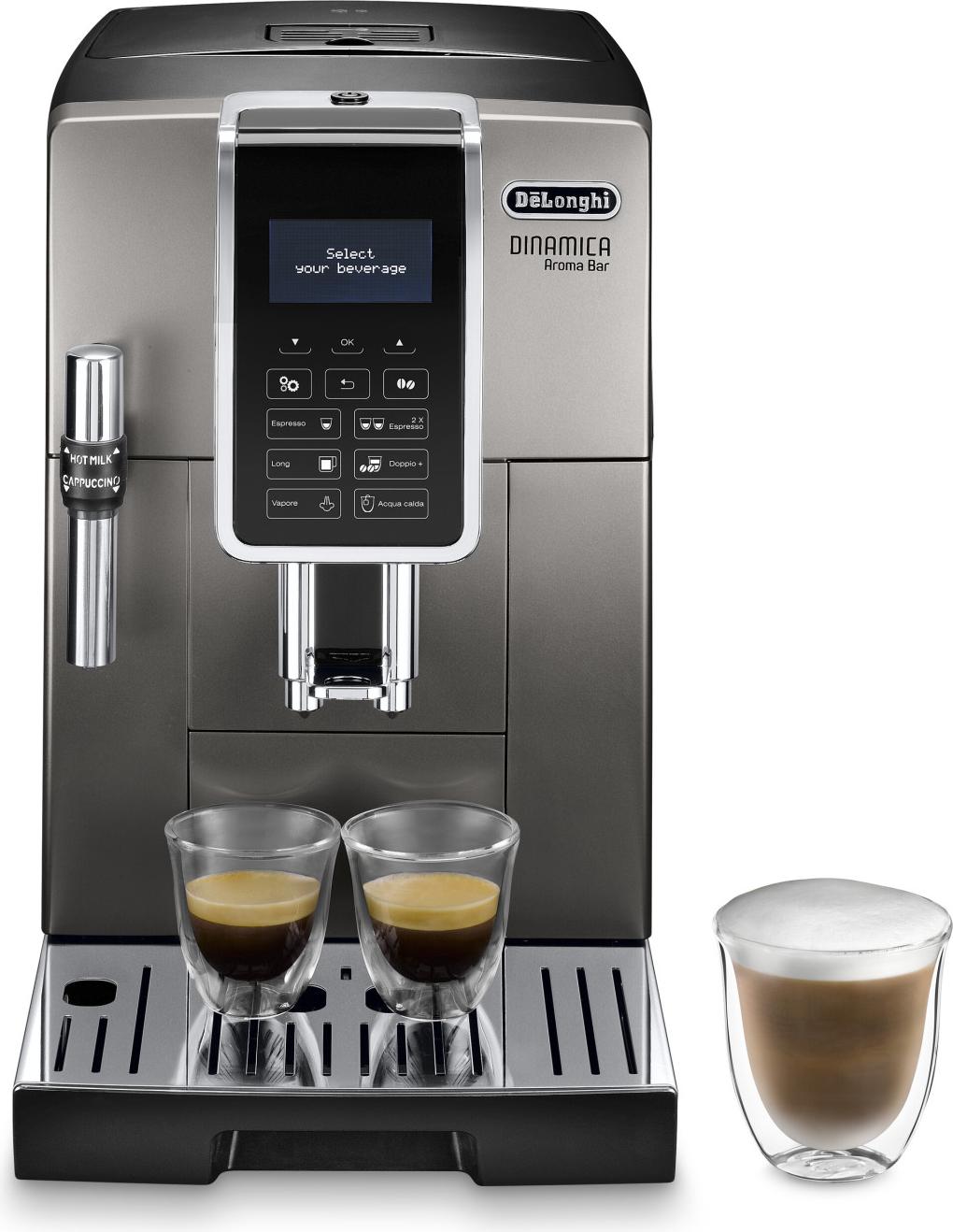 De’Longhi Dinamica Ecam Dinamica Aroma Bar ECAM359.37.TB, Espresso kávovar, 1,8 L, Kávové zrná, Mletá káva, Vstavaný mlynček, 1450 W, Čierna, Strieborná