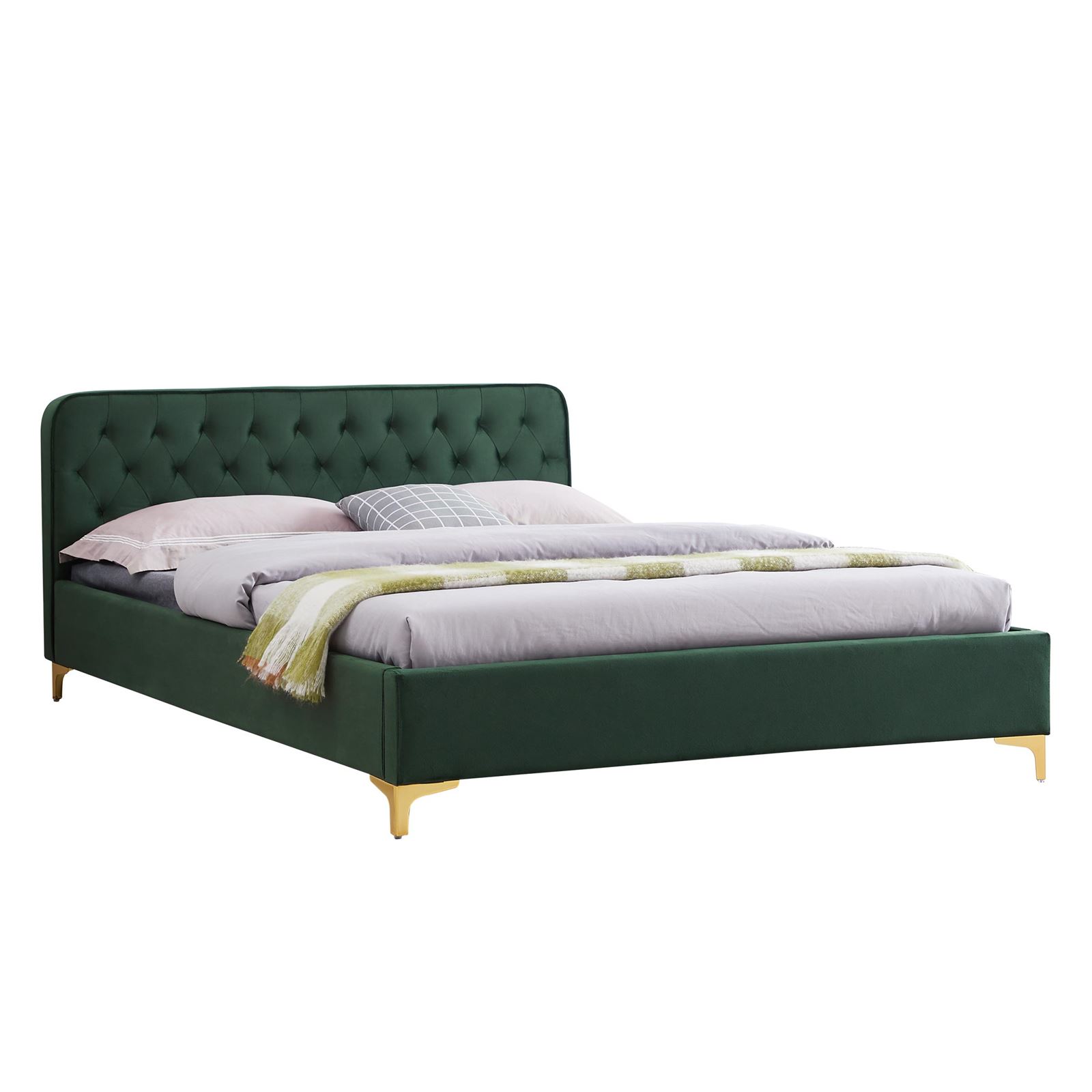 180 x 200 cm Bett Doppelbett Glamour mit Lattenrost aus Metallrahmen und Kristallknöpfen Bettkasten Polsterbett Bettgestell Schlafzimmer 
