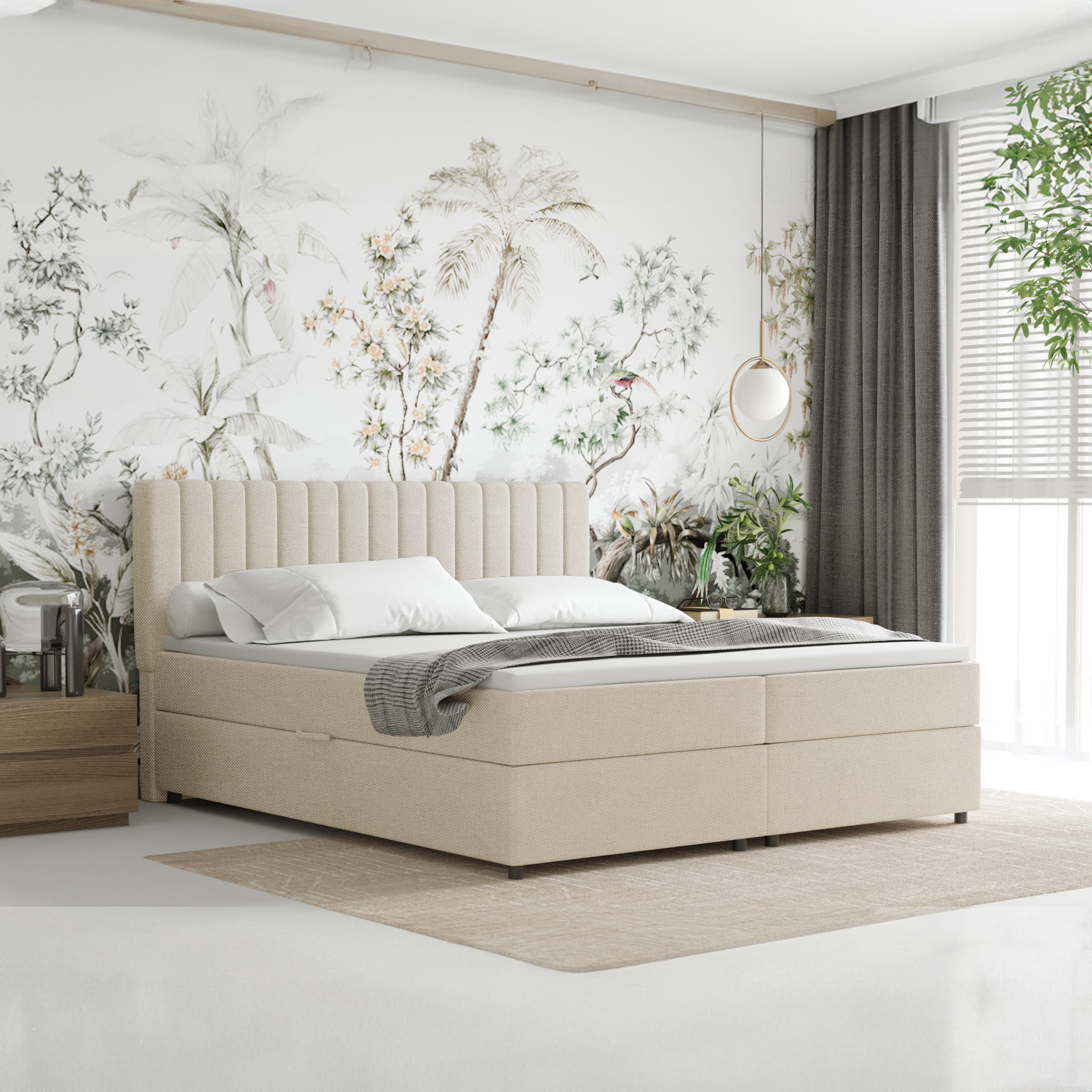 Boxspringbett 180x200 EVEREST, mit Topper, mit Bettkästen, Doppelbett, Beige, Panda Möbel