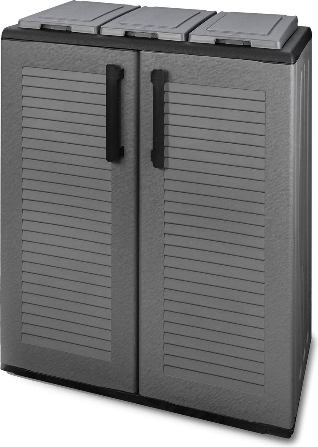 Dmora Abfallschrank für den Innen oder Außenbereich, Mobiltür 3 Taschen zu 2 Türen für separate Sammlung, 100% Italy, 68x37h84 cm, graue Farbe