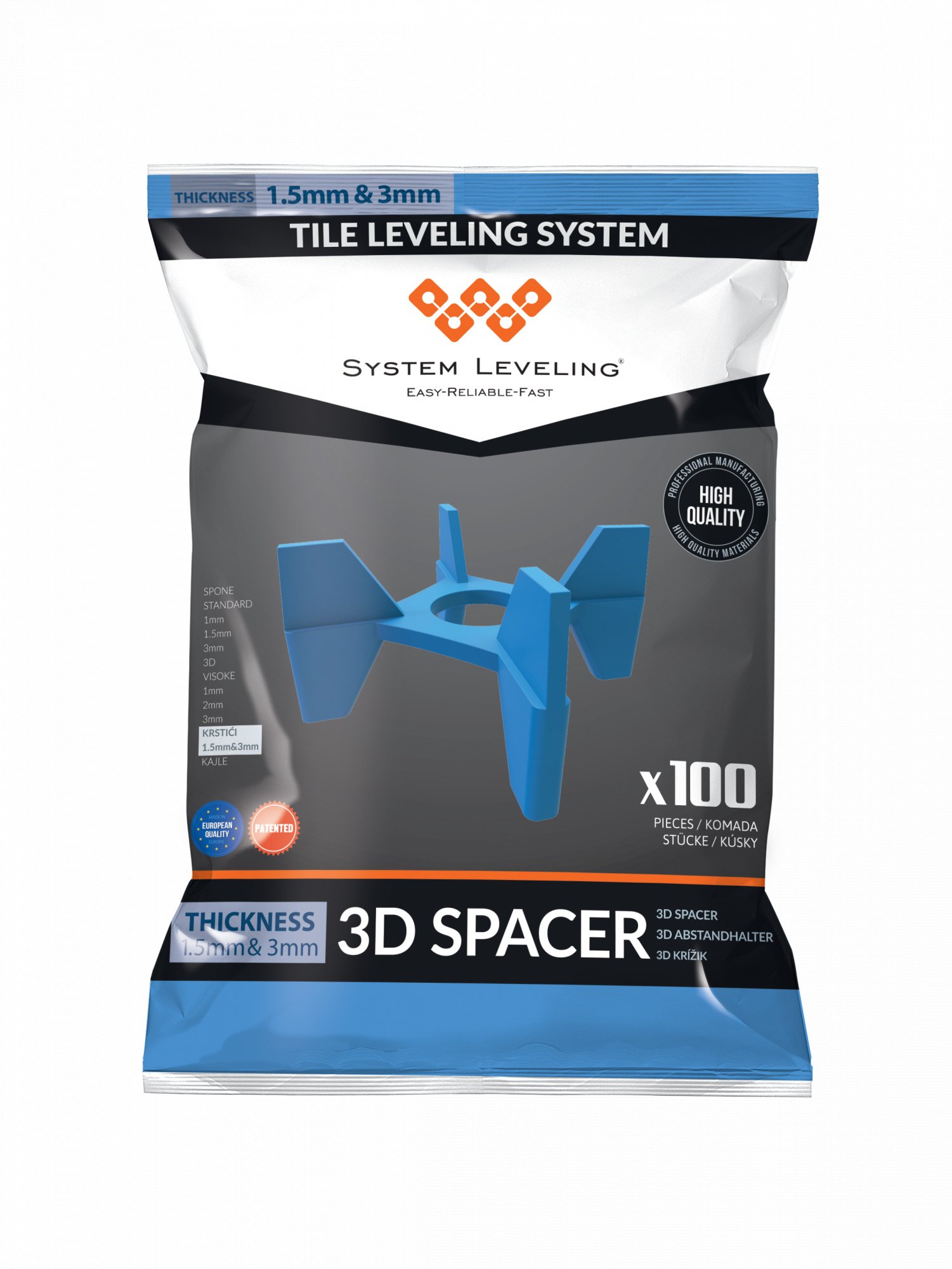 System Leveling 3D-Fugenkreuz Fugenbreite 1,5 & 3 mm - 100 Stk. 5501