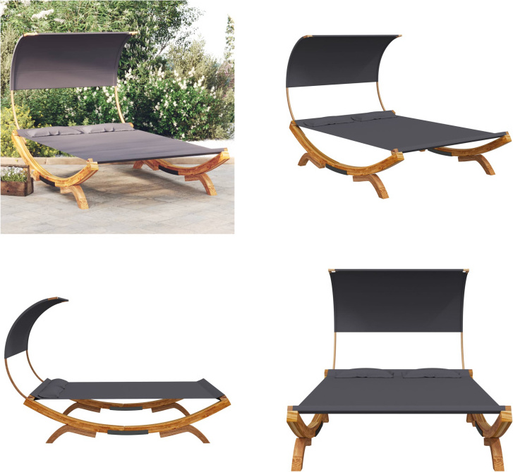 vidaXL Lounge bed with roof 165x203x126 cm bentwood solid anthracite - Hojdacia sieť - Hojdacie siete - Záhradné hojdacie siete