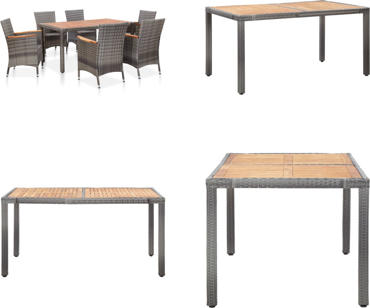 vidaXL 7-dielny záhradný jedálenský set s vankúšmi Poly Rattan Grey - Set záhradného nábytku - Sety záhradného nábytku - Záhradný stôl a stoličky - Záhradné stoly a stoličky