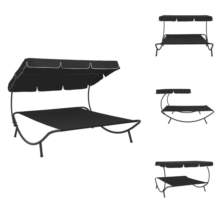 vidaXL Záhradné lehátko so slnečnou strieškou čierne - Lehátka