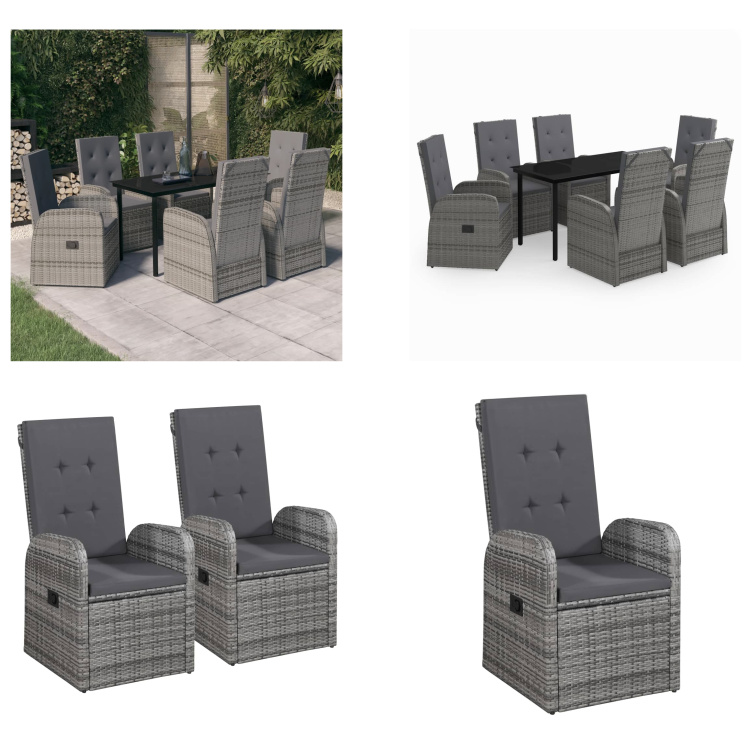 vidaXL 7-dielny záhradný jedálenský set s vankúšmi sivý - Záhradný jedálenský set - Záhradné jedálenské sety - Záhradný set nábytku - Záhradný set nábytku