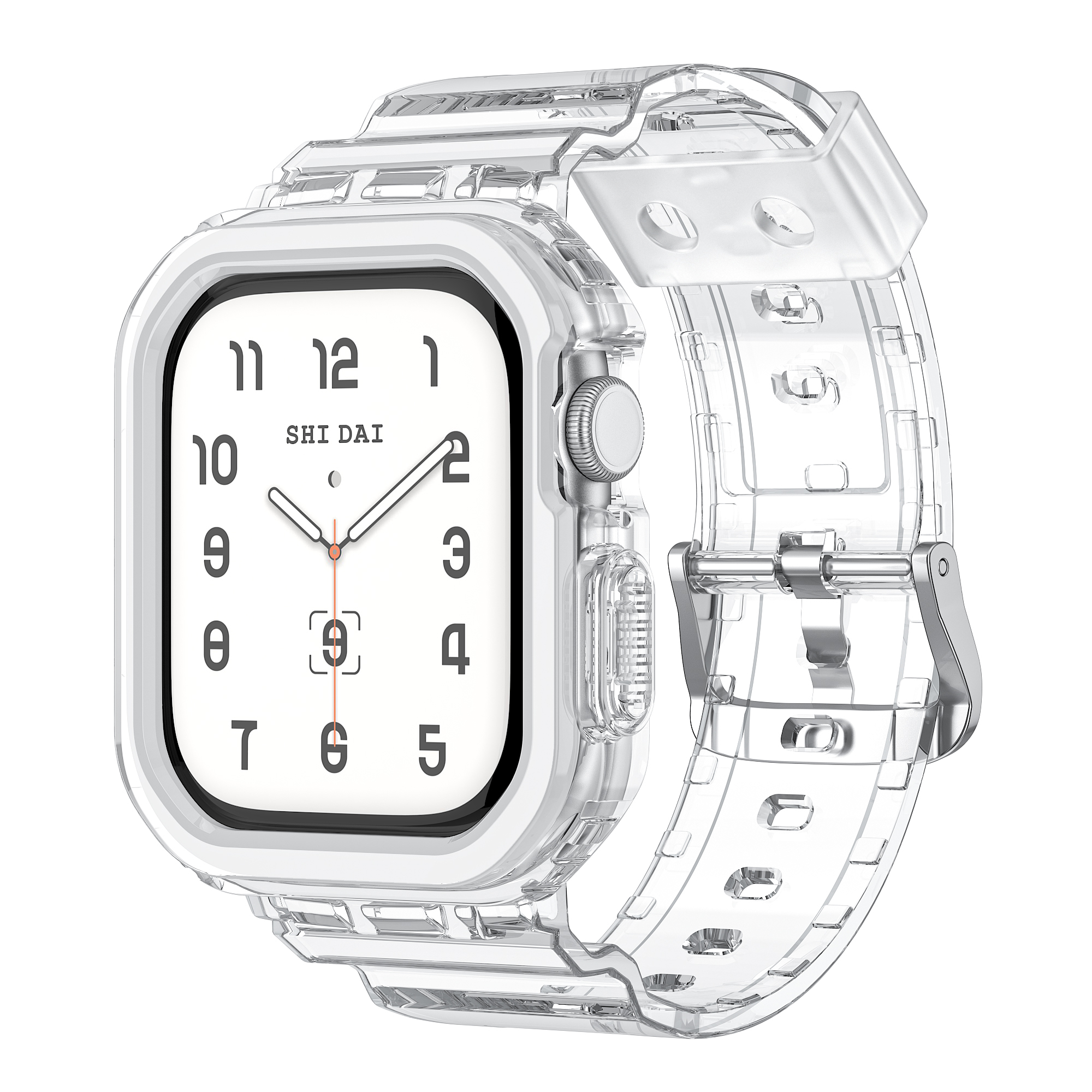 INF Integrovaný remienok 10th Gen Ice TPU pre Apple Watch – priehľadný s bielym rámom, 42 mm biely