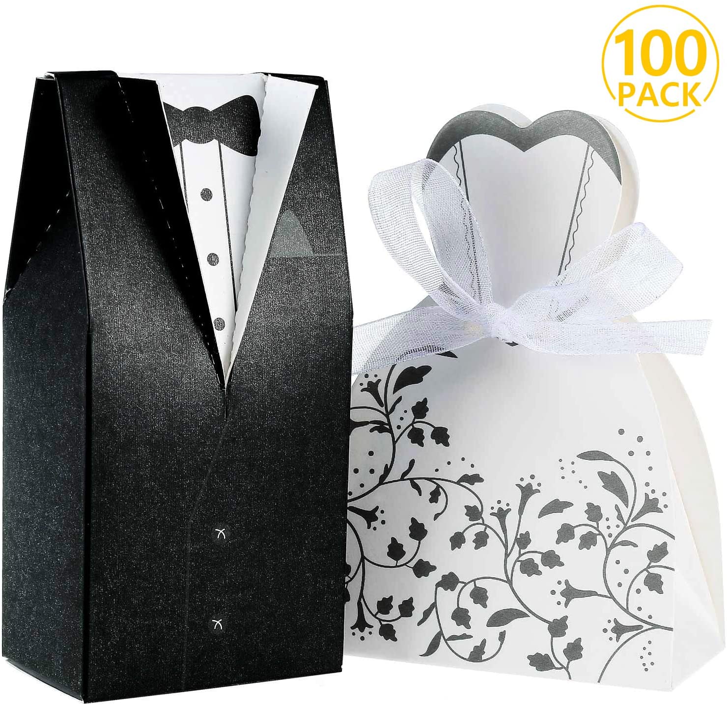 100 Stück Süßigkeiten Geschenkboxen Pralinenschachtel mit Band Hochzeit Beige 