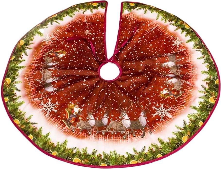 Mmgoqqt Weihnachtsbaumrock im Landhausstil, bedruckt, rund, für drinnen und draußen, Party- und Feiertagsdekorationen, Jute-Baumröcke, großer Weihnachtsbaumrock, Cartoon-Weihnachtsbaum Kau-LA-251013-135