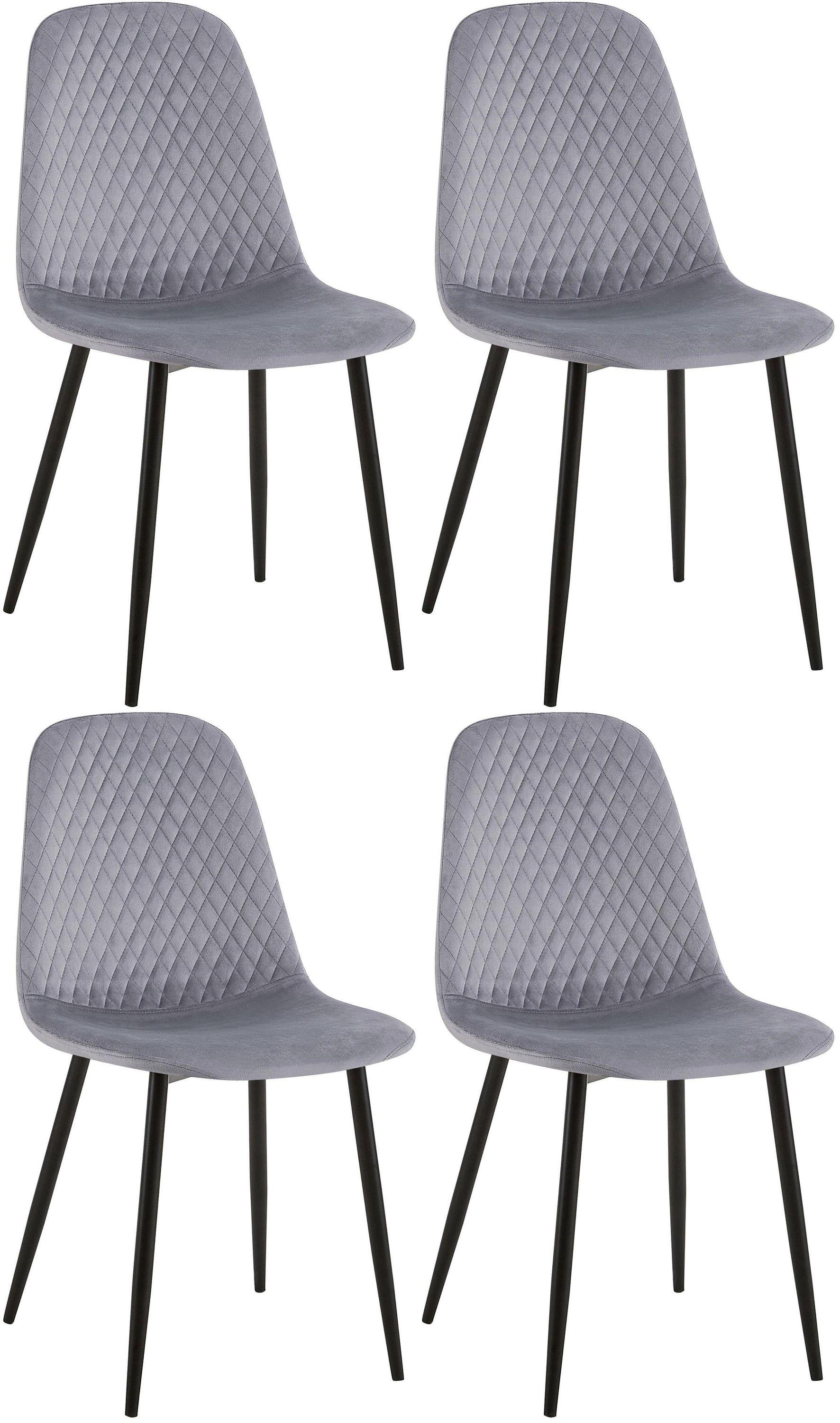 CLP 4er Set Stühle Giverny mit Ziernähten grau Material Samt 320429