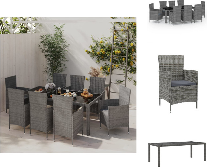 vidaXL 9-dielny záhradný jedálenský set s vankúšmi polyratan sivý - Záhradný nábytok sety