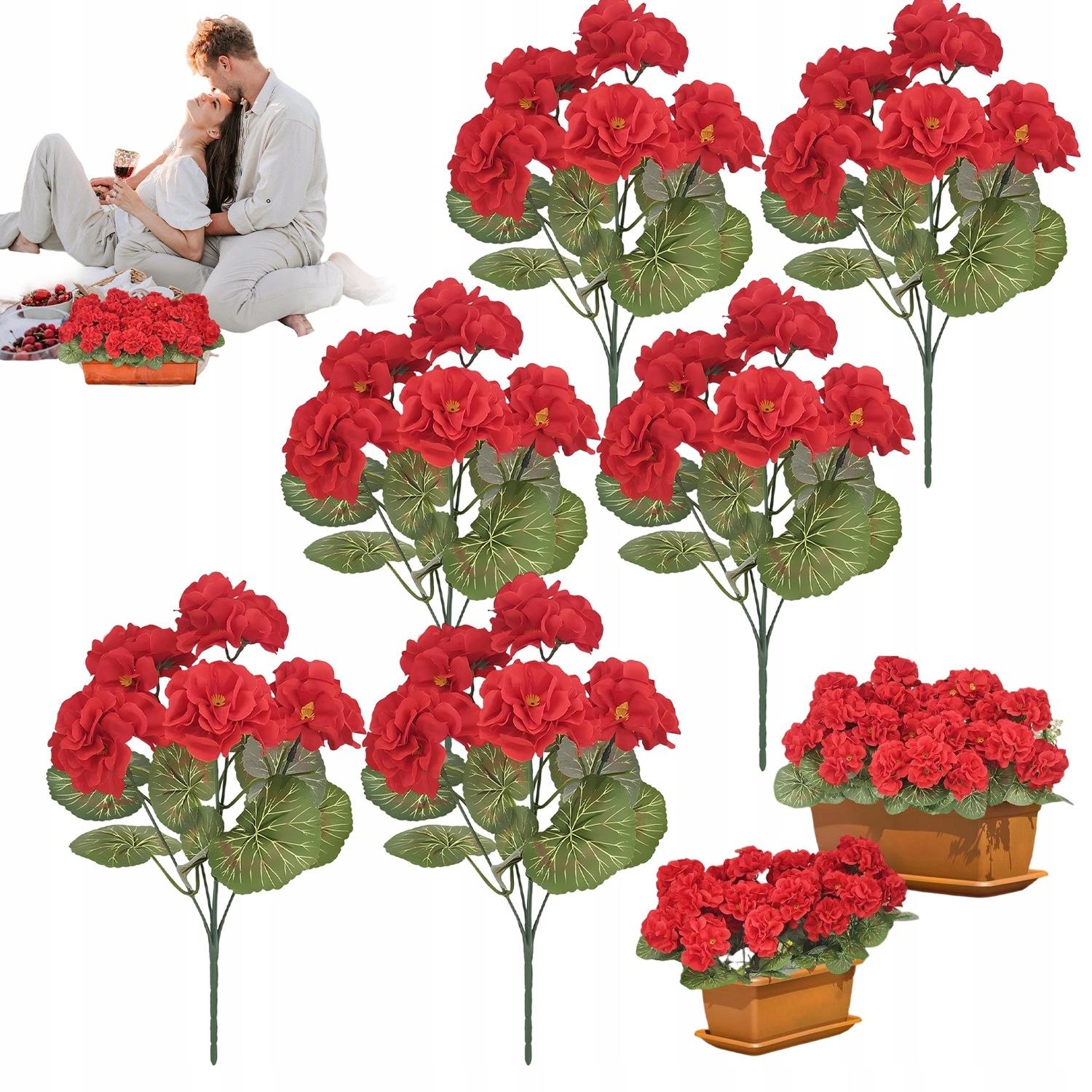 Bedee Kunstblumen Geranien Rot 31cm Seidenblumen 6 Stück