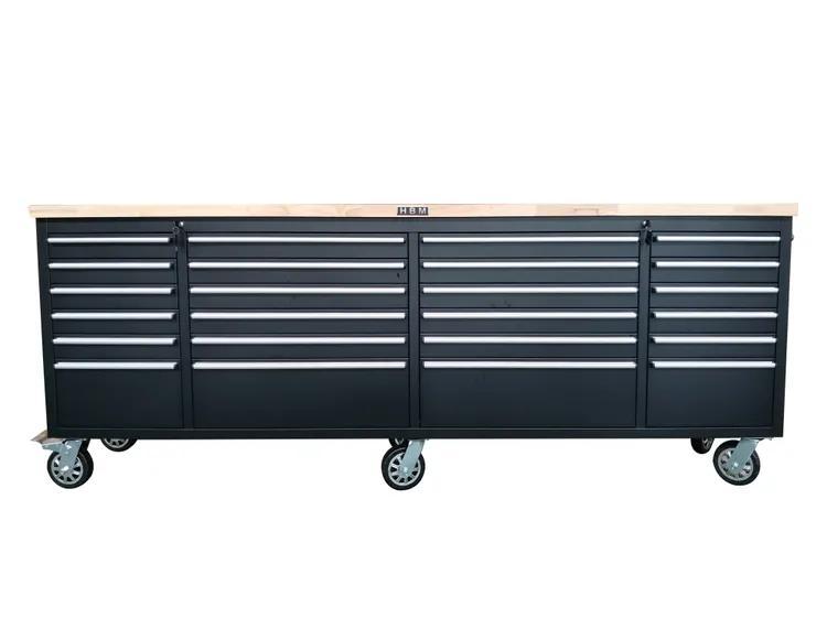 HBM Werkstattwagen mit Holzarbeitsplatte, 258 cm, schwarz 9367