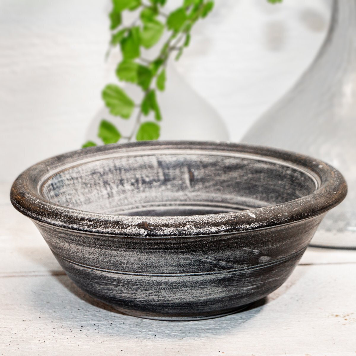 Antikas Holzschüssel, Klein, Blau-Grau, in Shabby- Chick