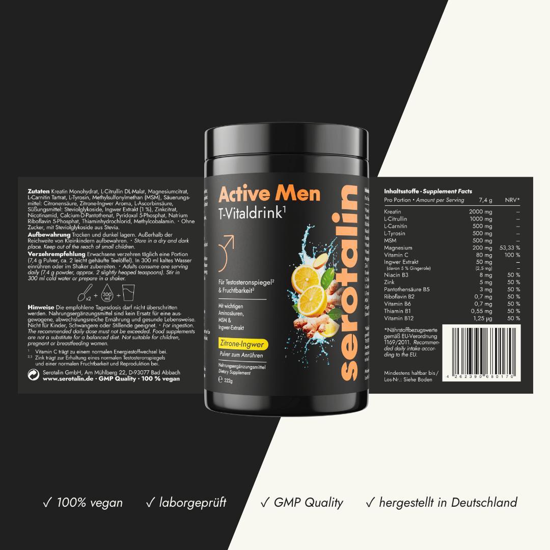 Serotalin GmbH serotalin Active Men T-Vitaldrink | Energiestoffwechsel² & Testosteronspiegel¹ | Kreatin & Zink¹