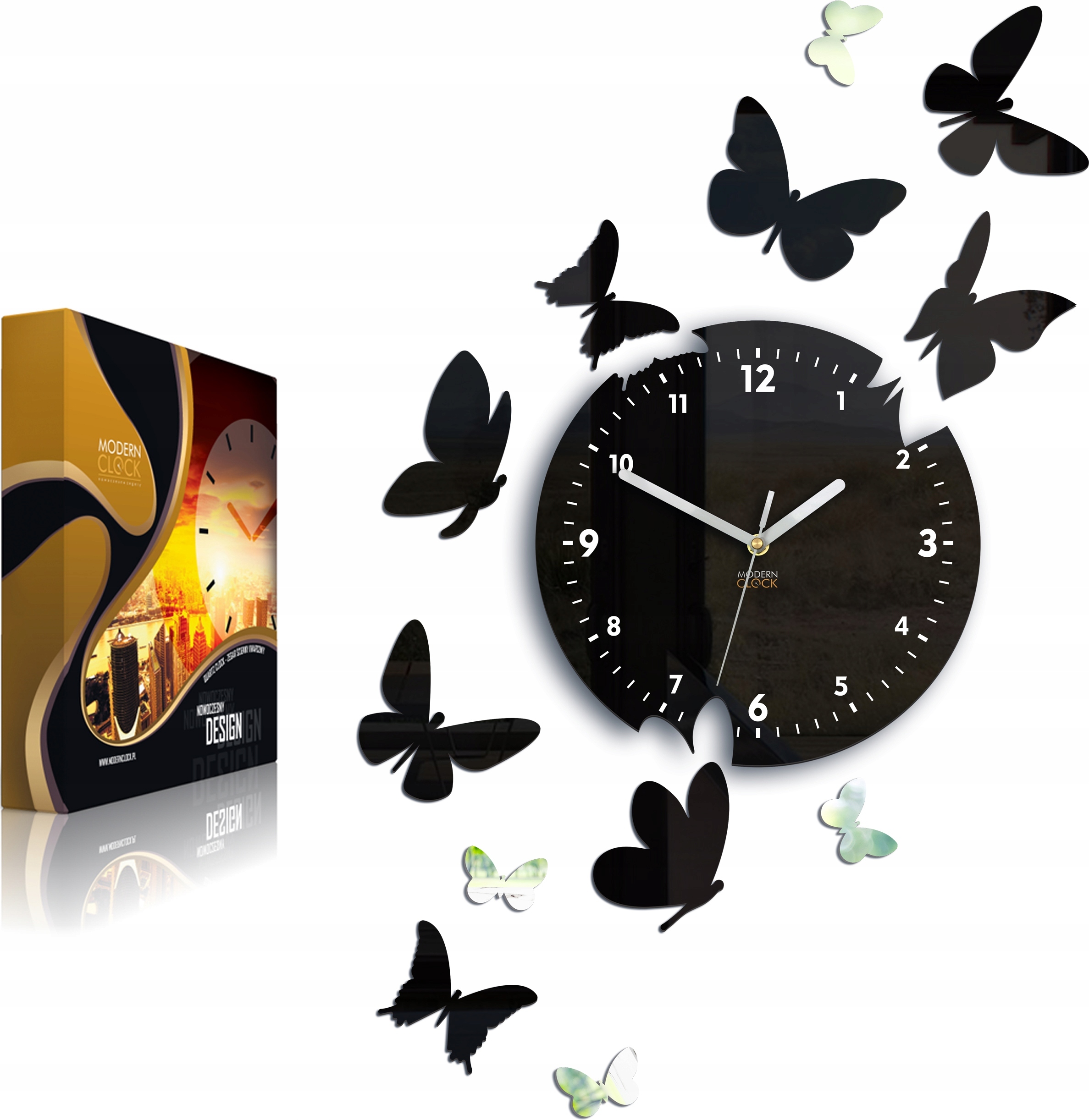 ModernClock, Wanduhr, Schmetterling, Wanduhr 14 Schmetterlinge, Uhr, schwarz