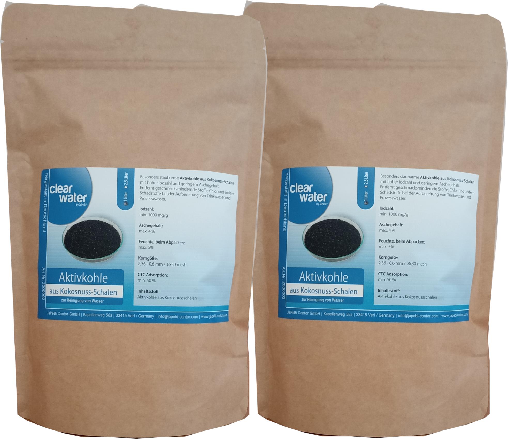 JaPeBi Contor 2L / 1kg Aktivkohle Granulat Filterkohle aus Kokosnussschalen, 8x30 mesh