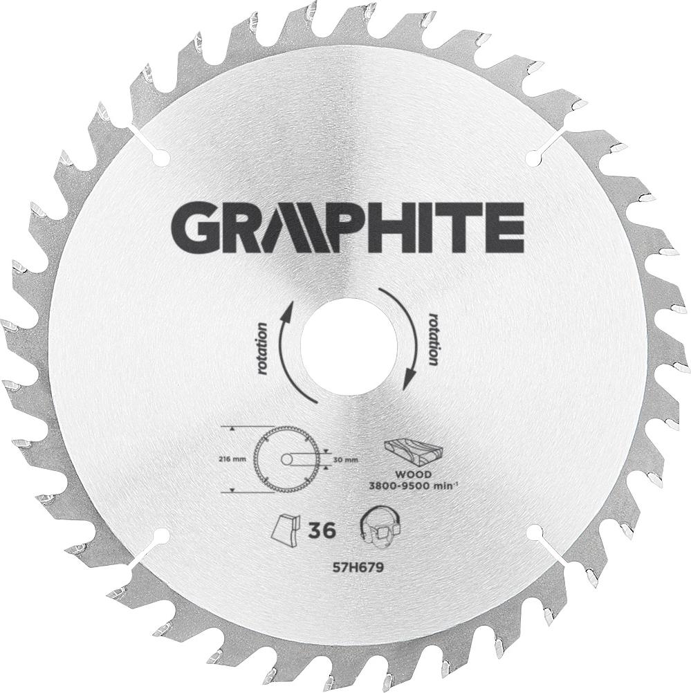 GRAPHITE kreissägeblatt 216 mm 36t blatt 216 mm, dornloch 30 mm, zähne 36, dicke 2,0 mm, schnittdicke 2,8 mm, geometrie atb, mat