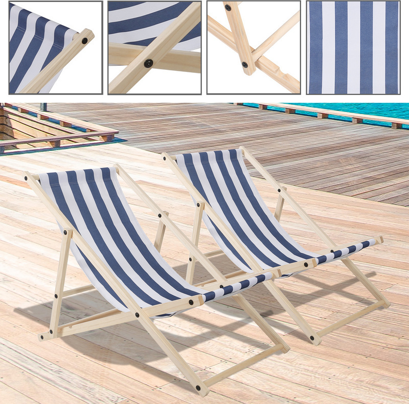 Lehátko Skladacie drevené lehátko Záhradné lehátko Záhradná stolička Skladacie skladacie drevo Modrá biela 2 kusy