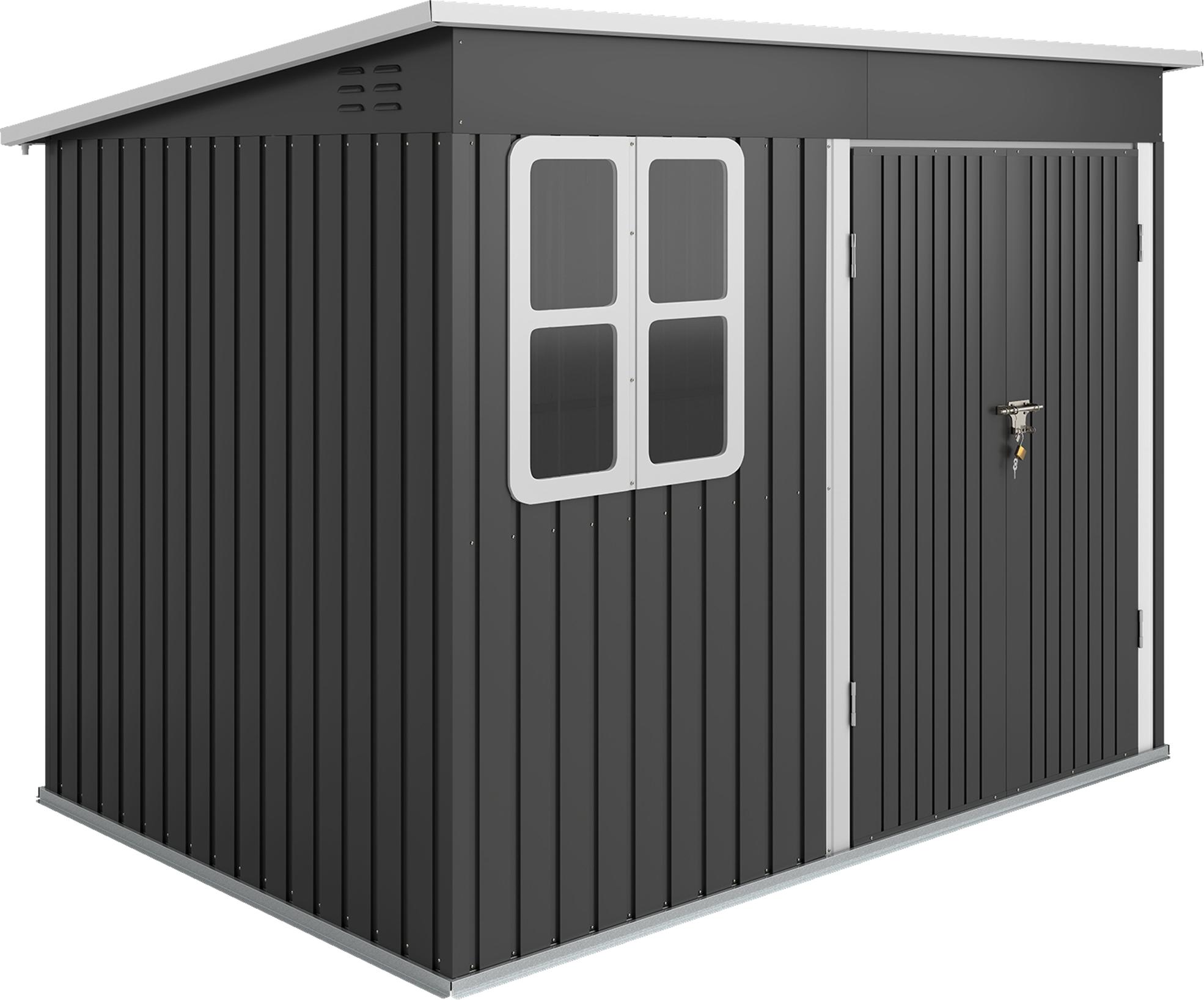 Metallschuppen zur Aufbewahrung von Gartengeräten, mit Fenster, breite Tür, 260 x 177 x 190 cm, Dunkelgrau