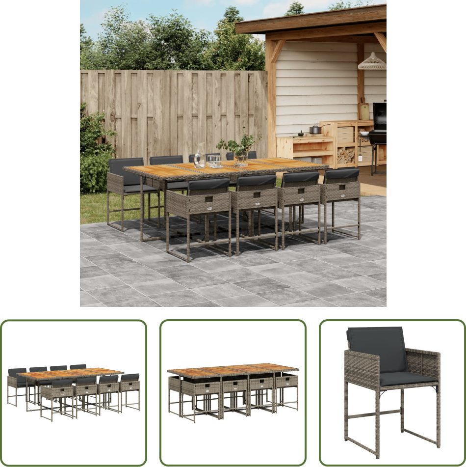 The Living Store 9-dielny záhradný jedálenský set s vankúšmi sivý polyratan