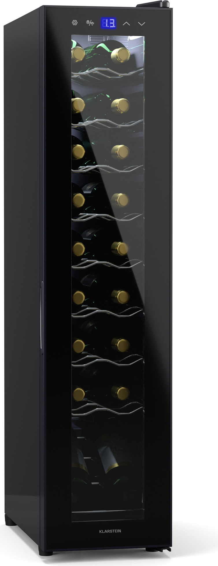 Klarstein Weinkühlschrank,1 Zone Getränkekühlschrank mit Glastür, Leiser Indoor/Outdoor Kühlschrank, 50L Flaschenkühlschrank Klein, Weinschrank für Getränke, Weinkühler für 18 Flaschen HEA-Shiraz 18- un