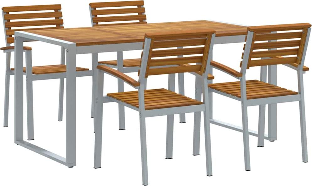vidaXL Záhradný jedálenský set 5 ks sivý a hnedý akáciový masív