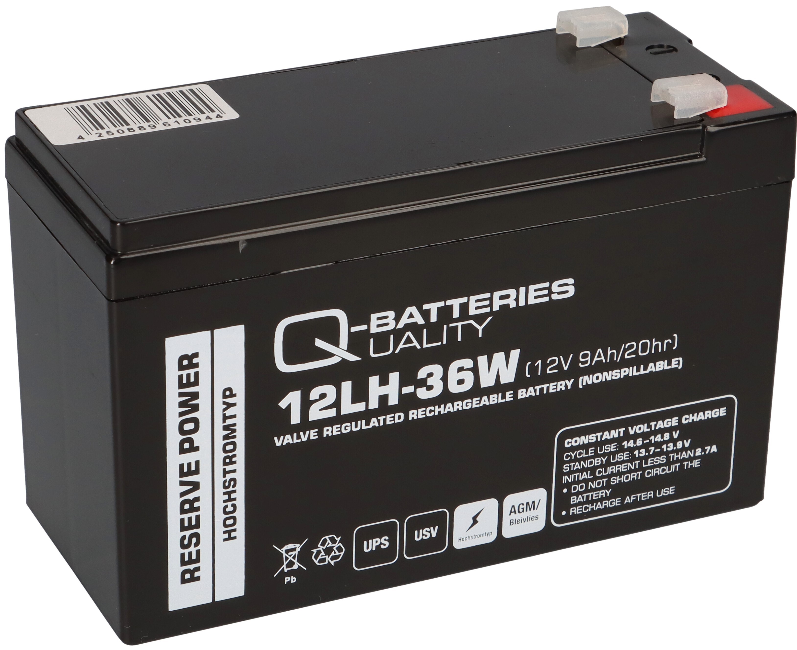 Q-Batteries 12LH-36W 12 V 9 Ah / 36 W AGM Hochstrom-USV-Akku 3128