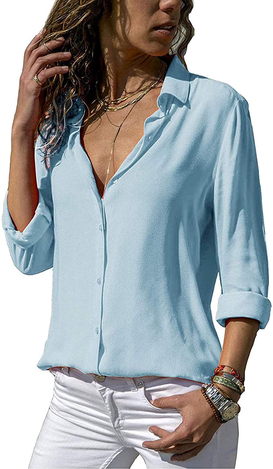 Damen Bluse Hemdbluse Kariert Langarmshirt V-Ausschnitt T-Shirt Tops Reißverschluss Hemd Casual 