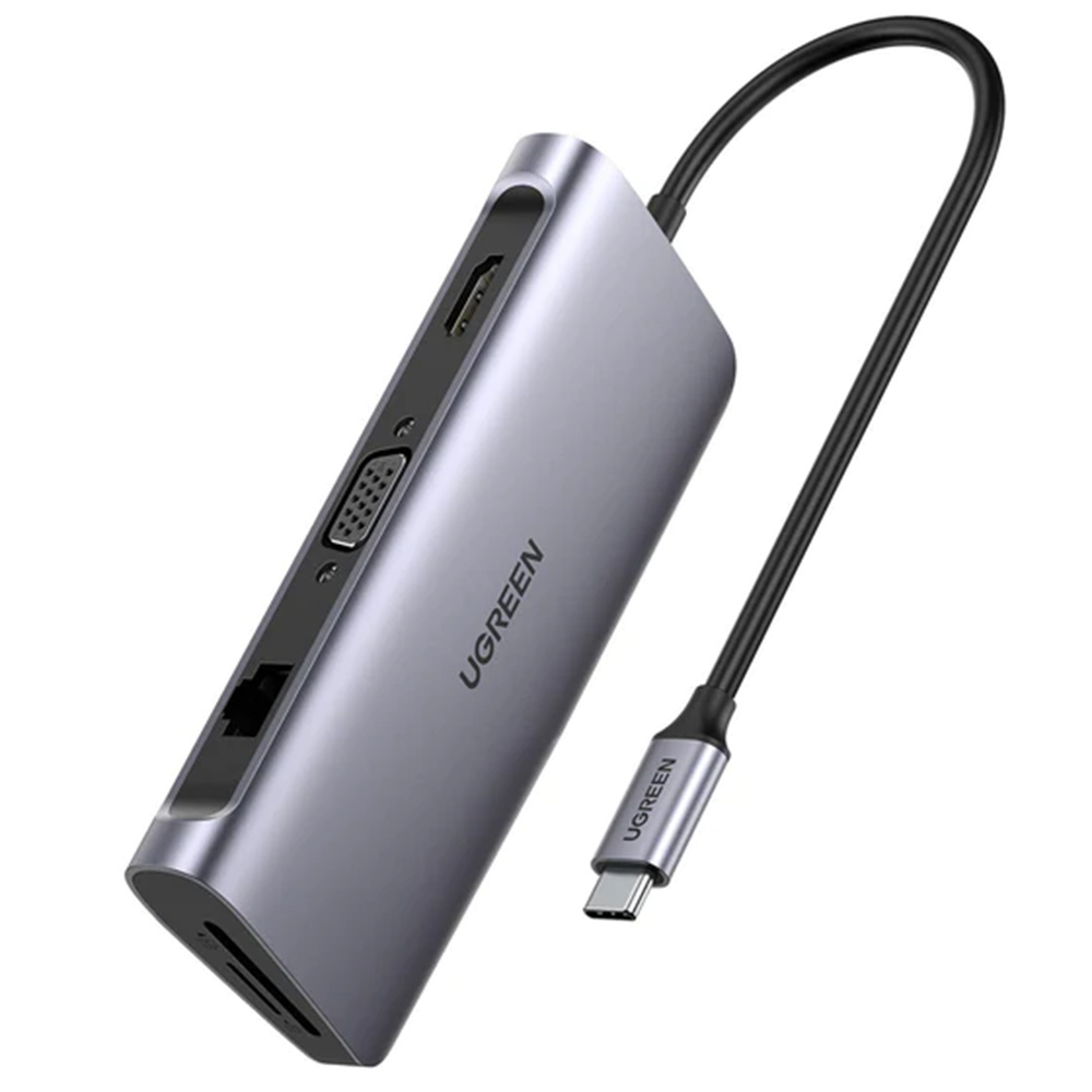 Ugreen CM179 9v1 USB-C - 3x USB-A 3.0 / HDMI / VGA / RJ45 / čítačka TF kariet / SD / USB-C adaptér - sivý