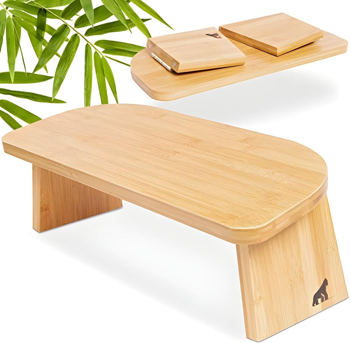 PolkaHome® Klappbare Meditationsbank aus Bambus, Yogahocker für tiefe Meditation, Beige
