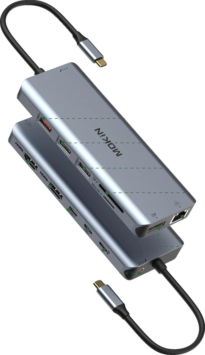 Rozbočovač USB, 14 portov, výstup 4K HDMI, 13 v 1