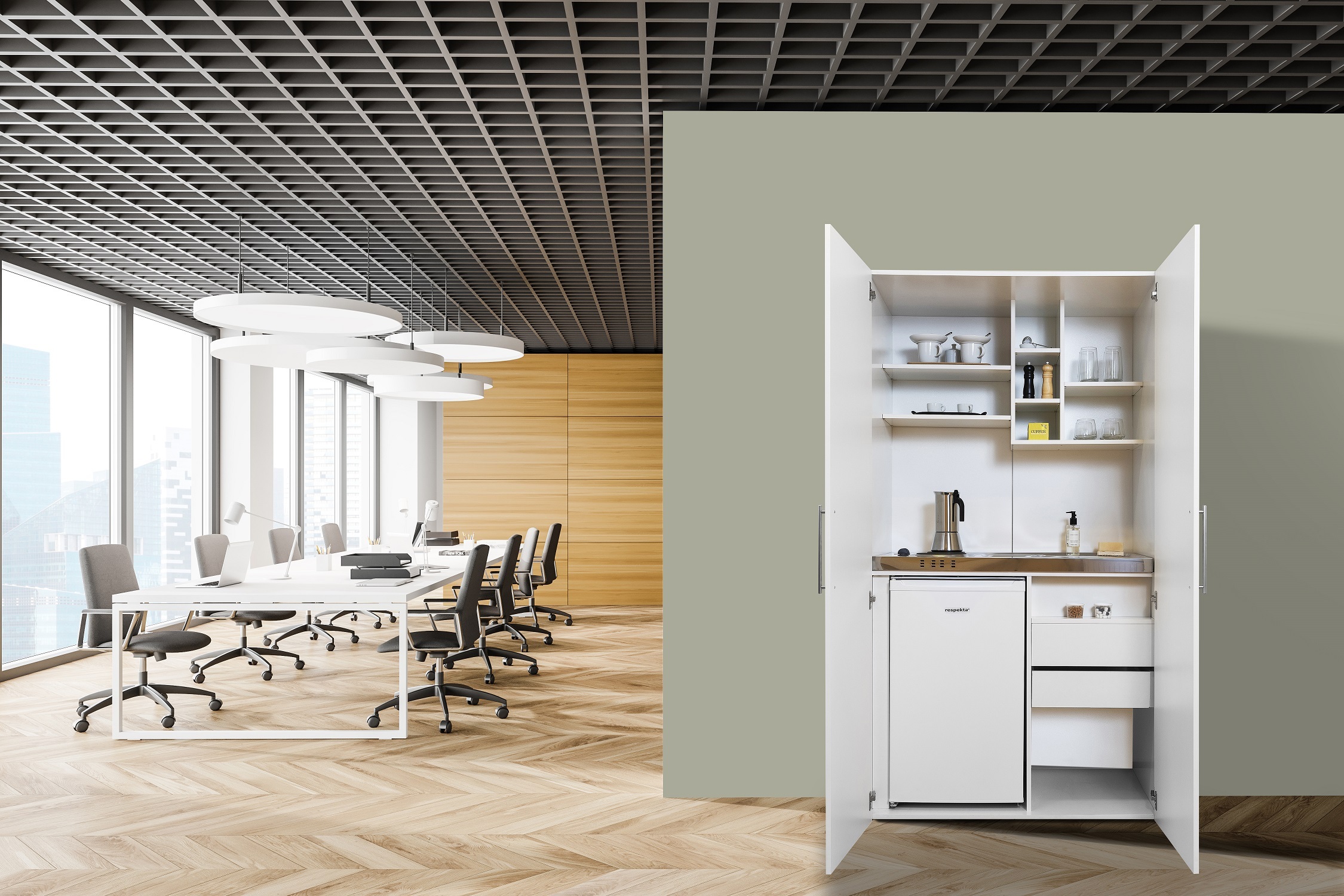 Küche Büroküche Miniküche Singleküche Weiß Peter 104 cm Respekta SKWWS