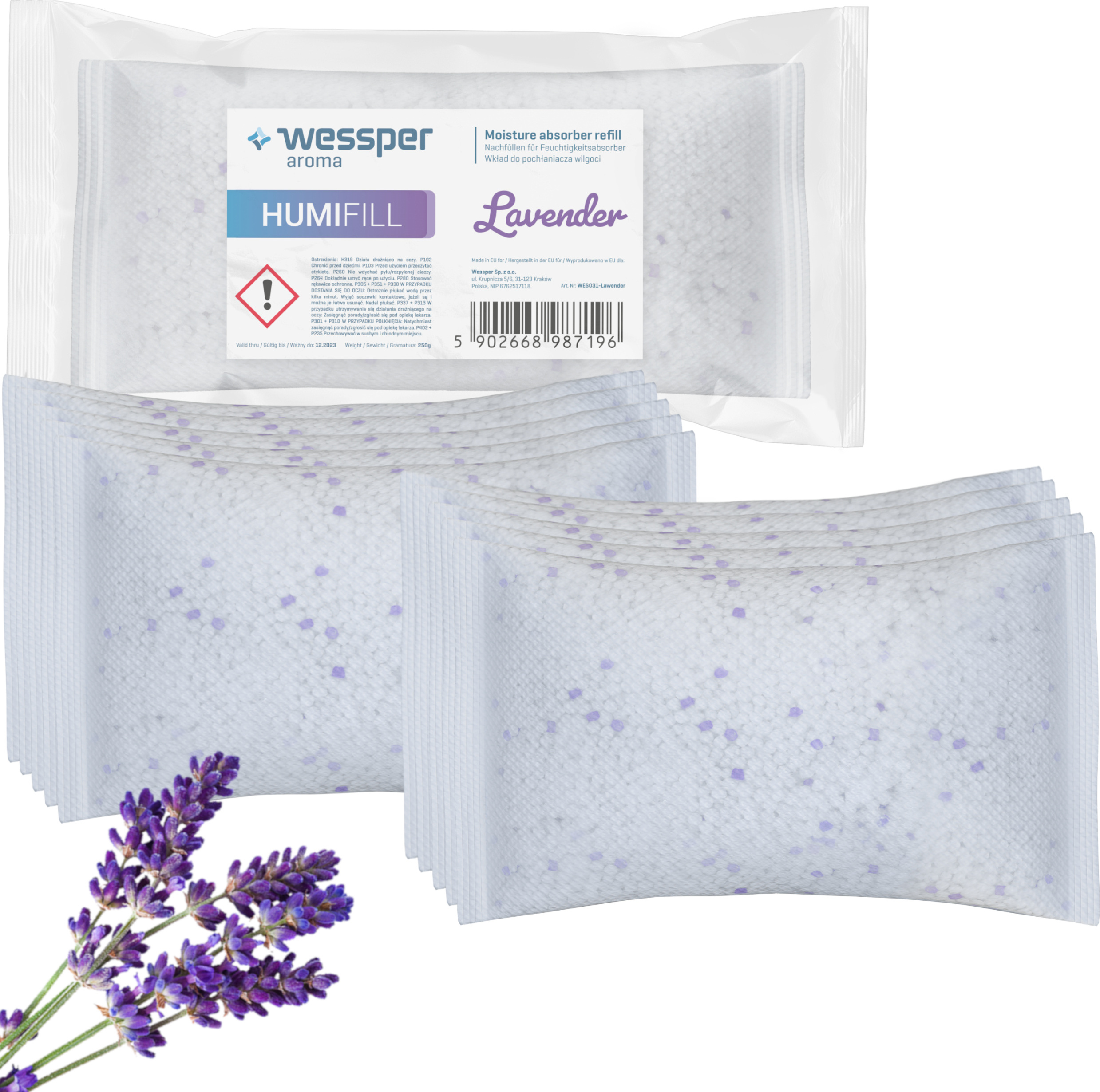 10x Lavendel Luftentfeuchter Nachfüllbeutel - 250g Granulat Gegen Schimmel