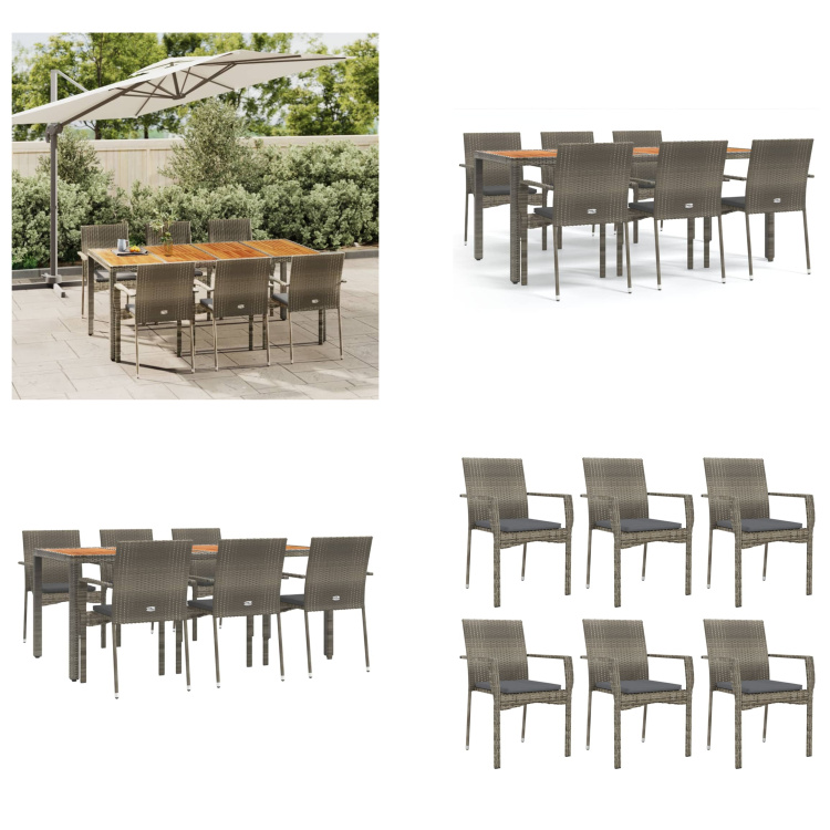 vidaXL 7-dielny záhradný jedálenský set s vankúšmi sivý polyratan - Záhradný jedálenský set - Záhradné jedálenské sety - Jedálenský set - Jedálenský set terasa