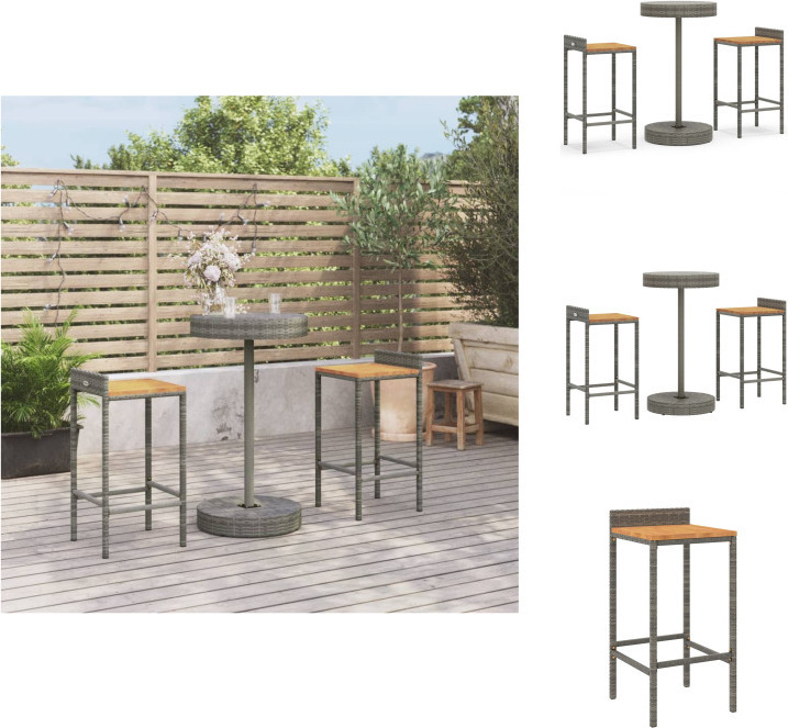 vidaXL 3-dielny záhradný barový set sivý polyratan a masívne drevo akácie - Záhradné nábytkové sety