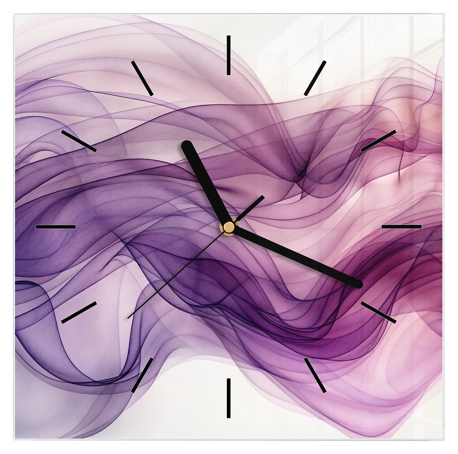 Primedeco Wanduhr aus Glas mit Motiv Schwungvolle Linien- 30 x 30 cm - inkl. Aufhängesystem