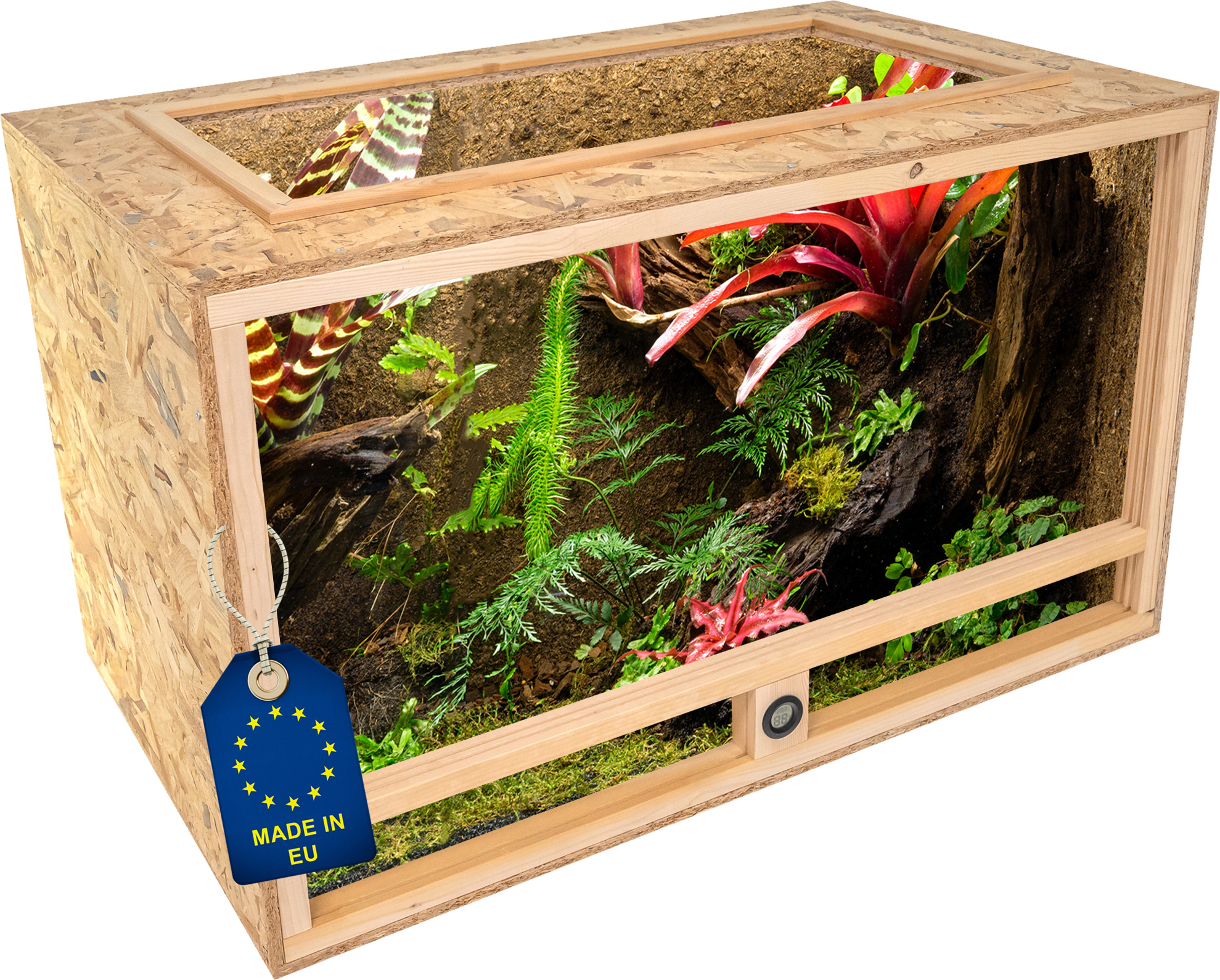 ITA Holz Terrarium 1006060 cm mit Offenem Dach & Integriertem Hygrometer - Holzterrarium aus OSB-3 Platten - Terrarien für Reptilien, Schlangen, Amphibien - EU Produkt,