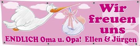 HSK Banner Werbebanner - Wir freuen uns Endlich Oma u. Opa - MÄDCHEN - 3x1m - 309940